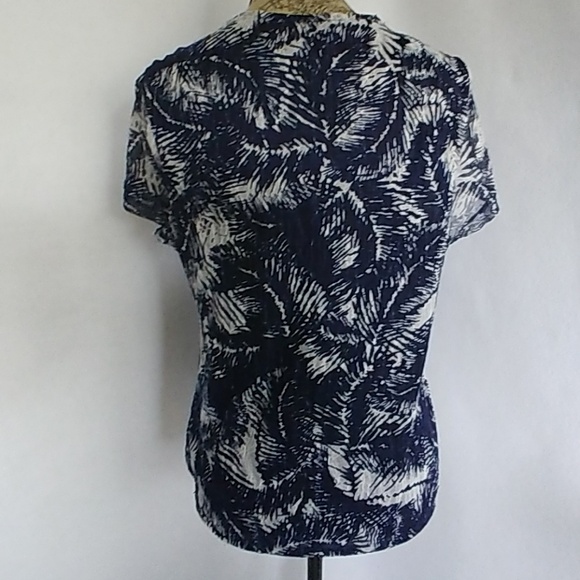 Rafaella Navy White Lace Overlay Blouse Top - Picture 4 of 9